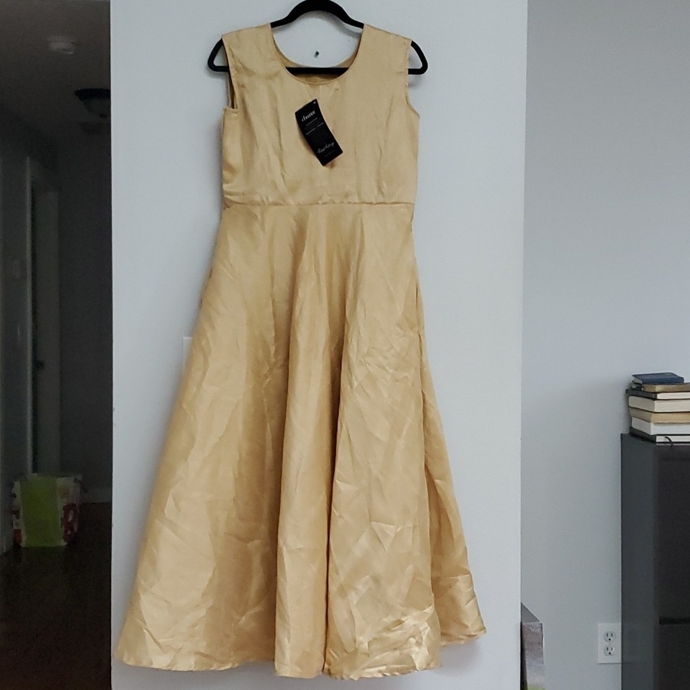 Cbazaar gold fit and flare maxi dress